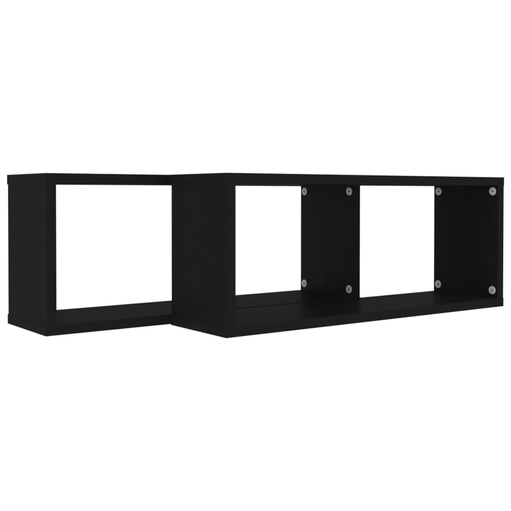 Wall Cube Shelf 2 pcs Black 60x15x23 cm Engineered Wood