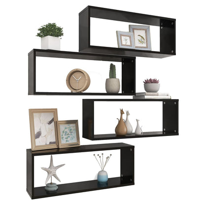 Wall Cube Shelf 4 pcs Black 60x15x23 cm Engineered Wood