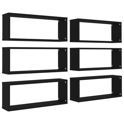 Wall Cube Shelf 6 pcs Black 60x15x23 cm Engineered Wood