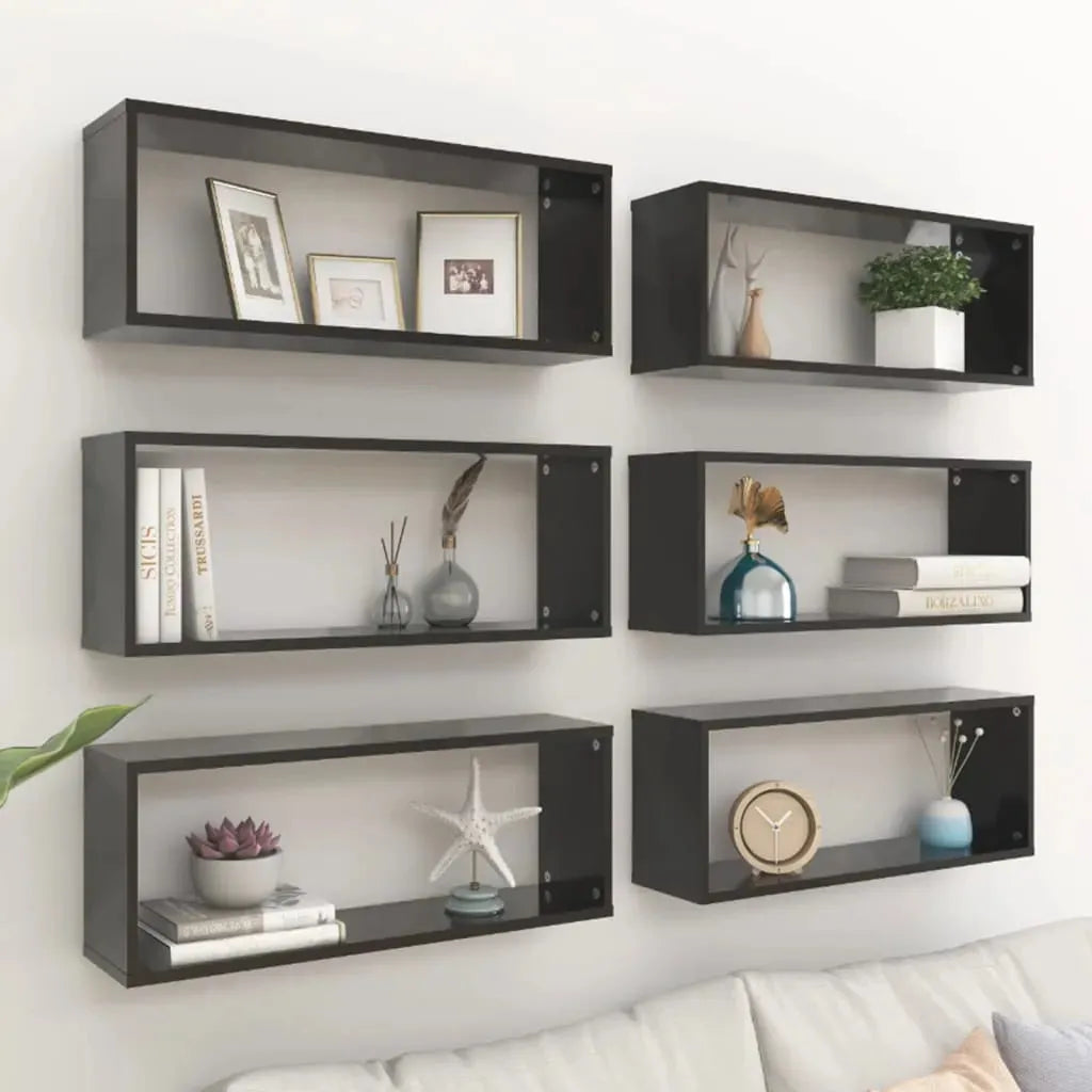 Wall Cube Shelf 6 pcs Black 60x15x23 cm Engineered Wood