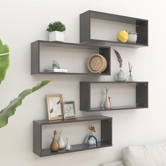 Wall Cube Shelf 4 pcs Grey 60x15x23 cm Engineered Wood