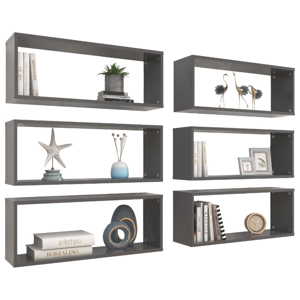 Wall Cube Shelf 6 pcs Grey 60x15x23 cm Engineered Wood