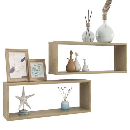 Wall Cube Shelf 2 pcs Sonoma Oak 60x15x23 cm Engineered Wood