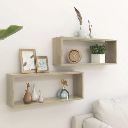 Wall Cube Shelf 2 pcs Sonoma Oak 60x15x23 cm Engineered Wood