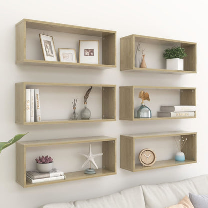 Wall Cube Shelf 6 pcs Sonoma Oak 60x15x23 cm Engineered Wood