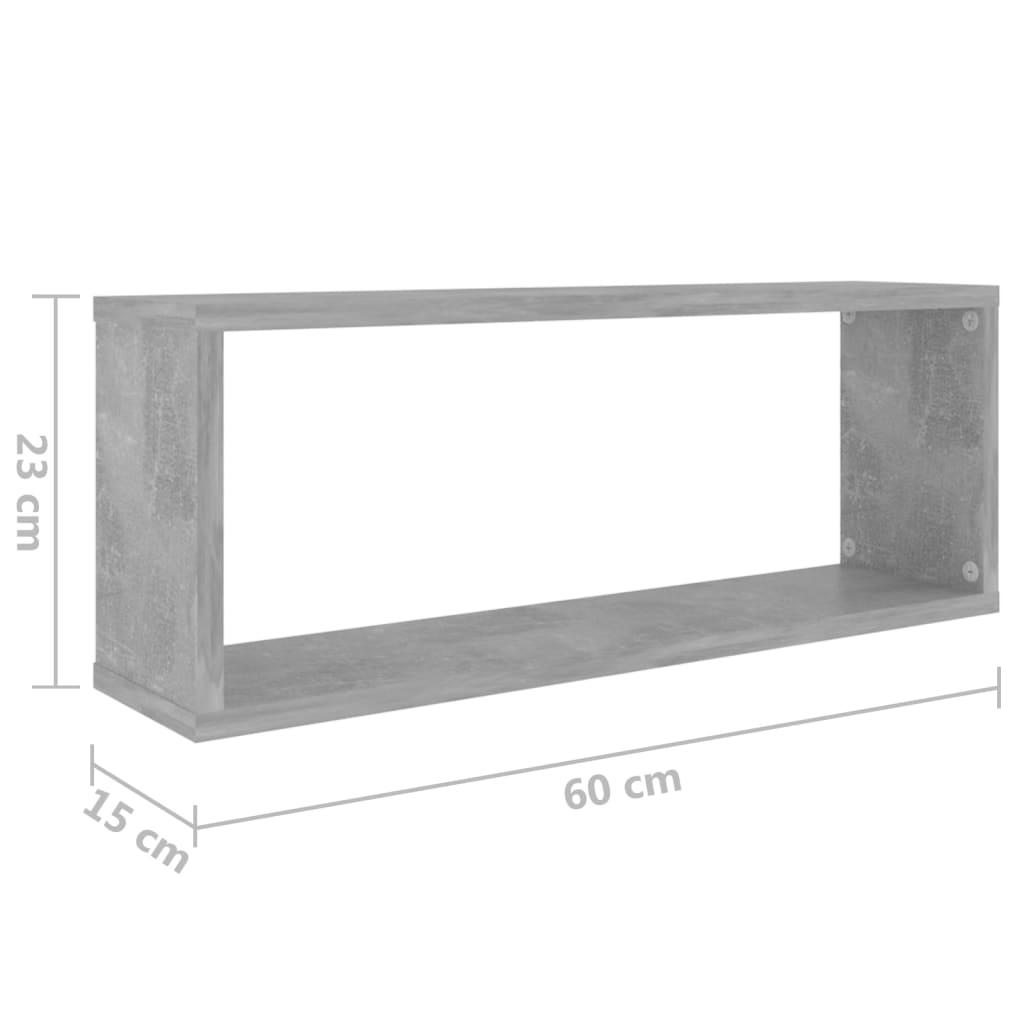 Wall Cube Shelf 2 pcs Concrete Grey 60x15x23 cm Engineered Wood