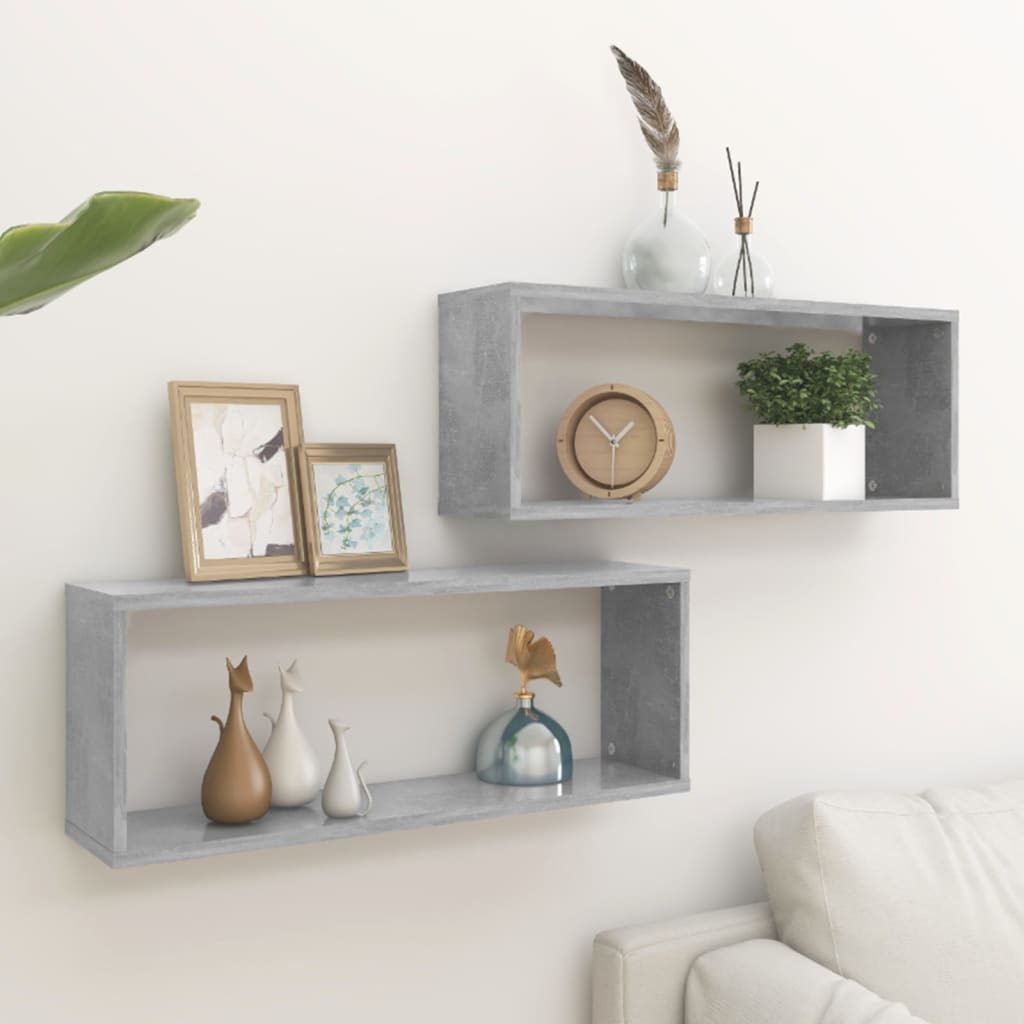 Wall Cube Shelf 2 pcs Concrete Grey 60x15x23 cm Engineered Wood