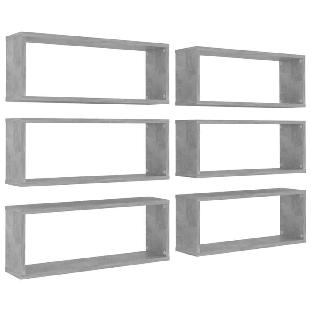 Wall Cube Shelf 6 pcs Concrete Grey 60x15x23 cm Engineered Wood