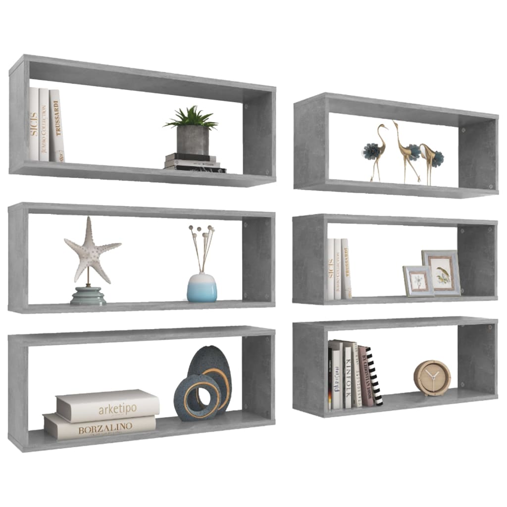 Wall Cube Shelf 6 pcs Concrete Grey 60x15x23 cm Engineered Wood