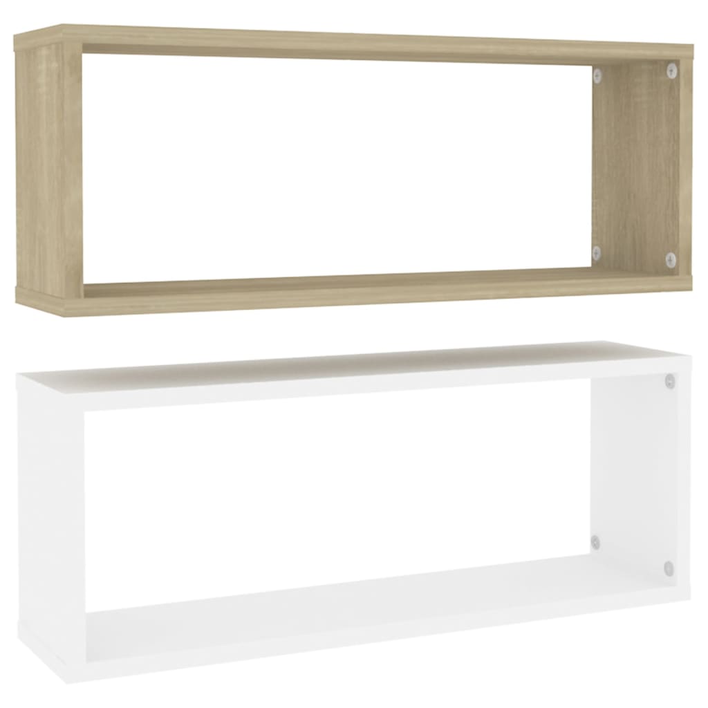 Wall Cube Shelf 2 pcs White and Sonoma Oak 60x15x23 cm Engineered Wood