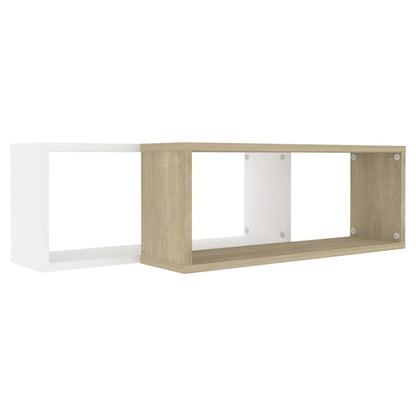 Wall Cube Shelf 2 pcs White and Sonoma Oak 60x15x23 cm Engineered Wood