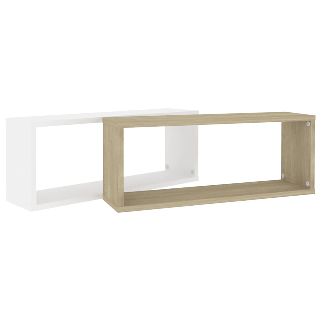 Wall Cube Shelf 2 pcs White and Sonoma Oak 60x15x23 cm Engineered Wood