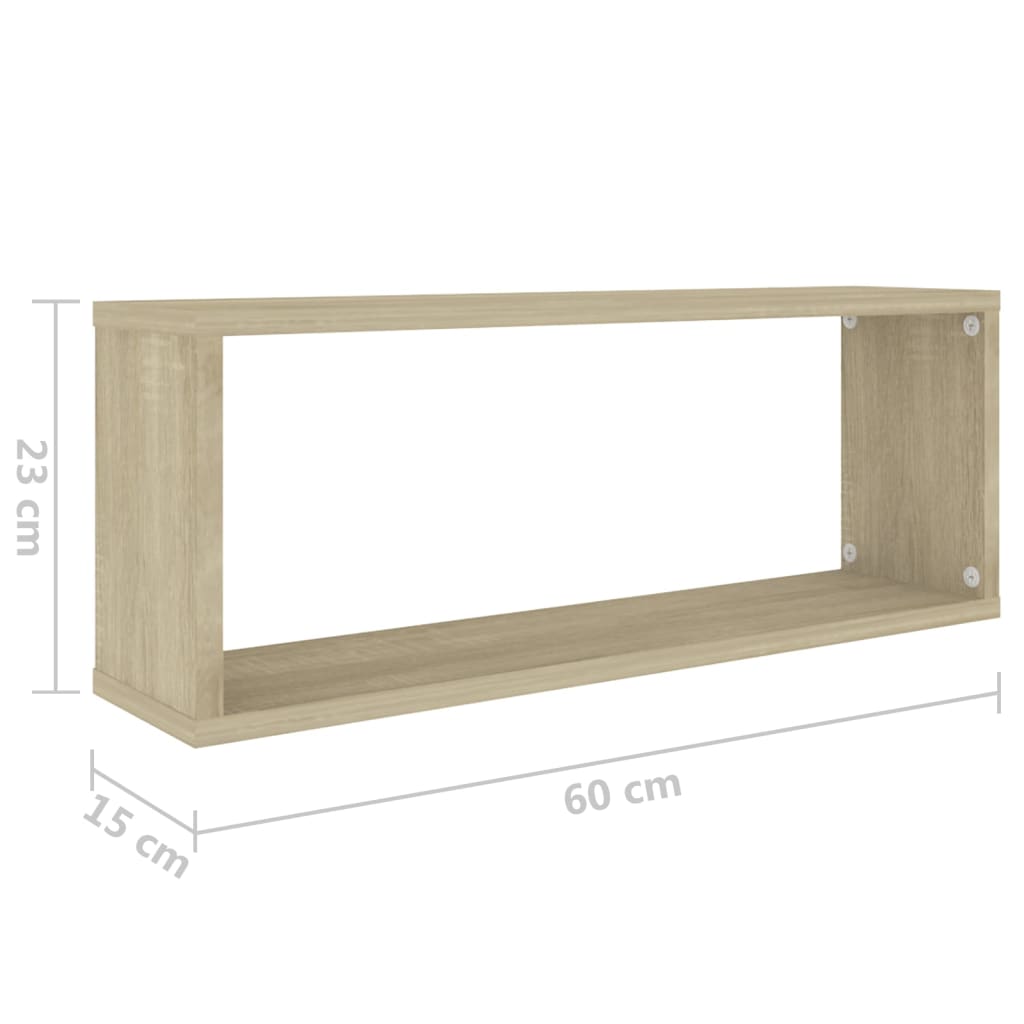 Wall Cube Shelf 2 pcs White and Sonoma Oak 60x15x23 cm Engineered Wood