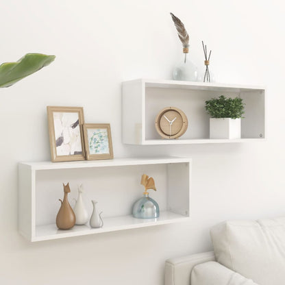 Wall Cube Shelf 2 pcs High Gloss White 60x15x23 cm Engineered Wood