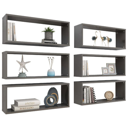 Wall Cube Shelf 6 pcs High Gloss Grey 60x15x23 cm Engineered Wood