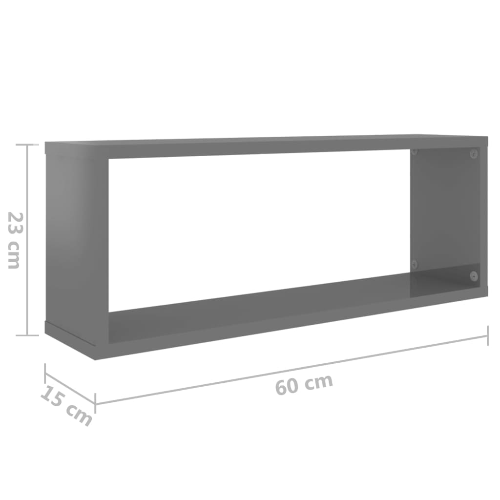 Wall Cube Shelf 6 pcs High Gloss Grey 60x15x23 cm Engineered Wood