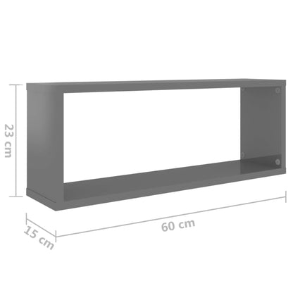 Wall Cube Shelf 6 pcs High Gloss Grey 60x15x23 cm Engineered Wood