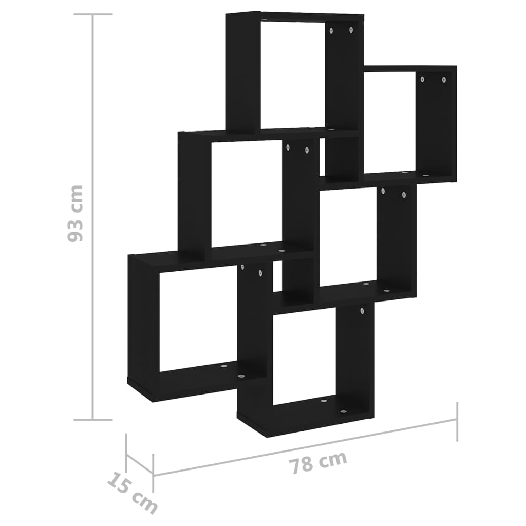 Wall Cube Shelf Black 78x15x93 cm Engineered Wood