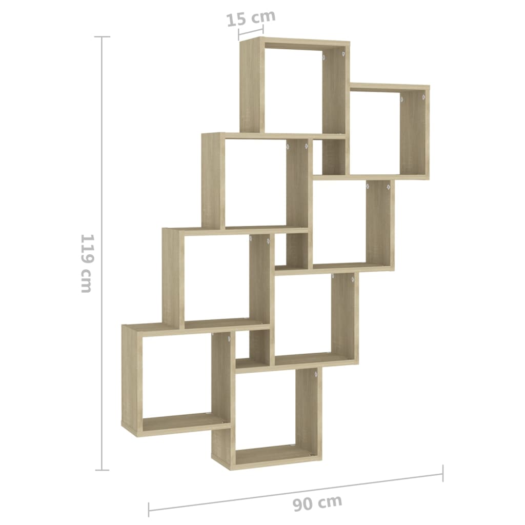 Wall Cube Shelf Sonoma Oak 90x15x119 cm Engineered Wood