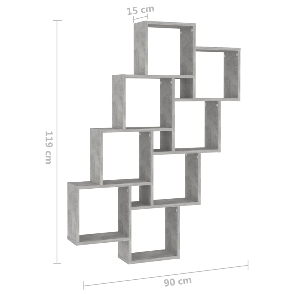 Wall Cube Shelf Concrete Grey 90x15x119 cm Engineered Wood