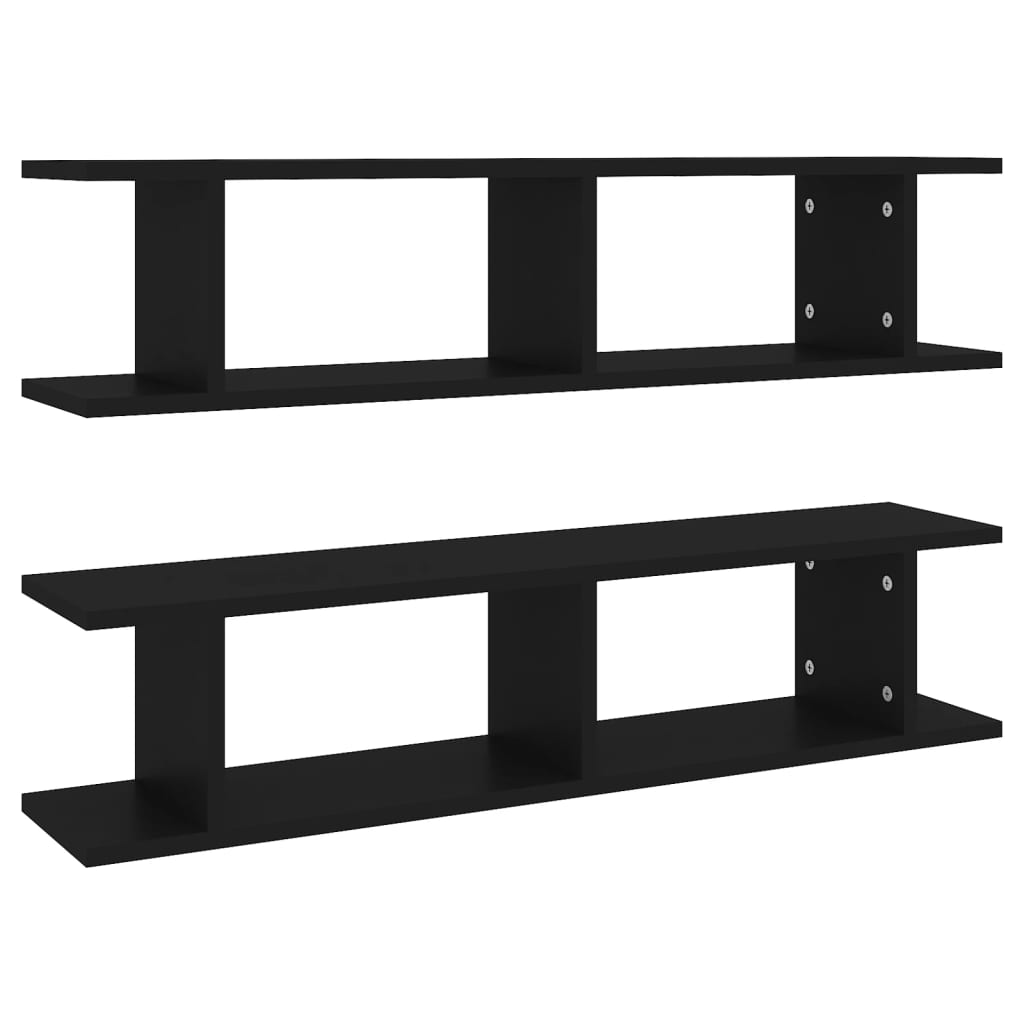 Wall Shelf 2 pcs Black 90x18x20 cm Engineered Wood