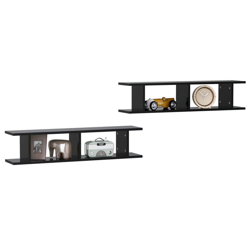 Wall Shelf 2 pcs Black 90x18x20 cm Engineered Wood