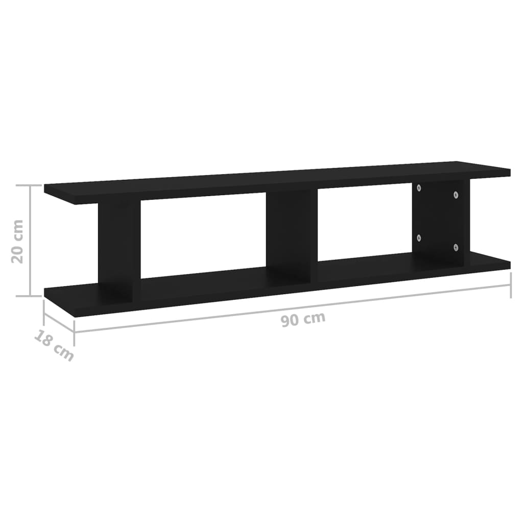 Wall Shelf 2 pcs Black 90x18x20 cm Engineered Wood