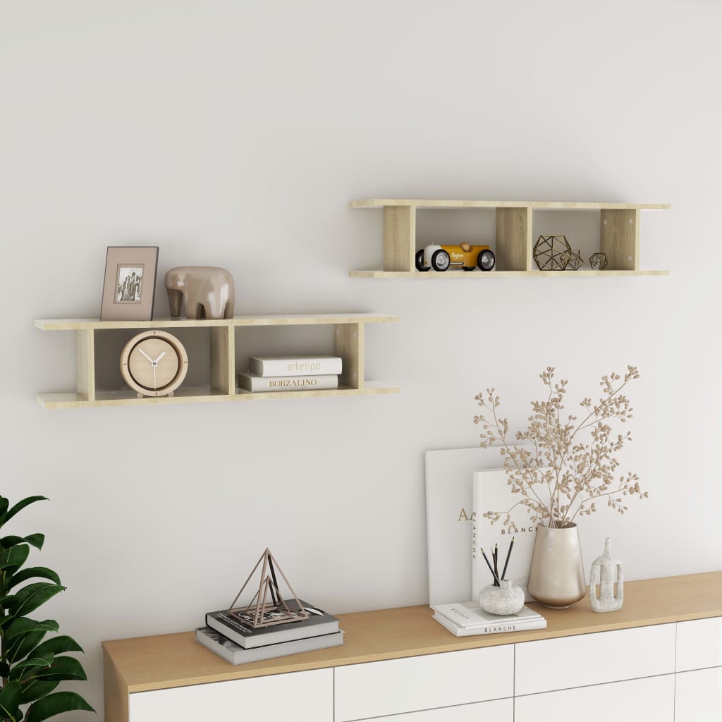 Wall Shelf 2 pcs Sonoma Oak 90x18x20 cm Engineered Wood