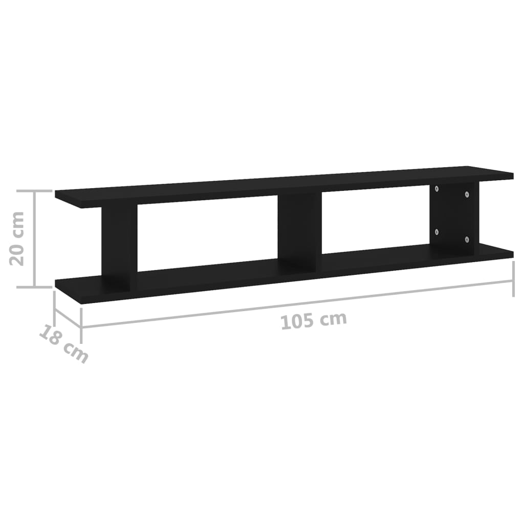 Wall Shelf 2 pcs Black 105x18x20 cm Engineered Wood