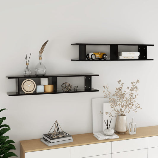 Wall Shelf 2 pcs Black 105x18x20 cm Engineered Wood