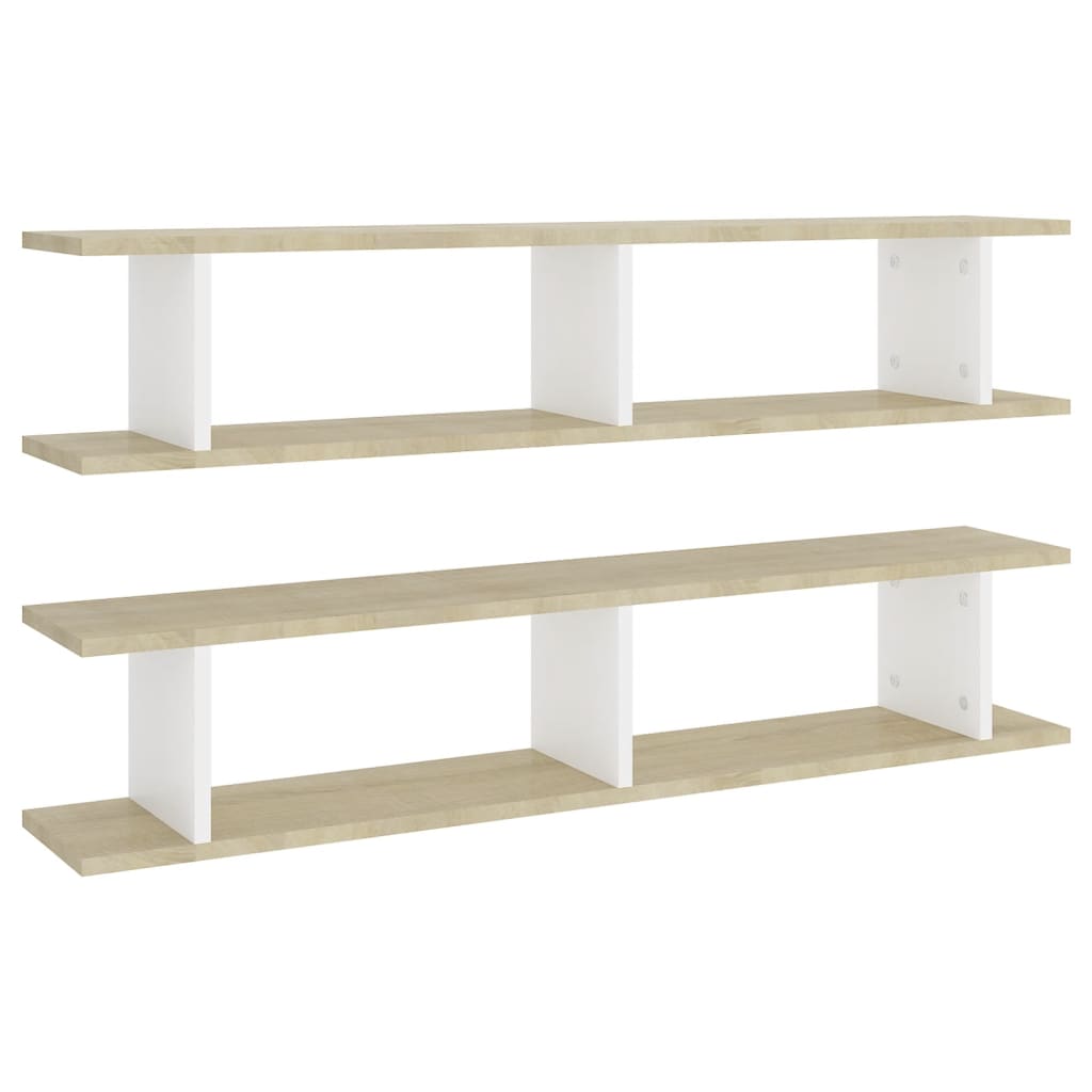 Wall Shelf 2 pcs White and Sonoma Oak 105x18x20 cm Engineered Wood