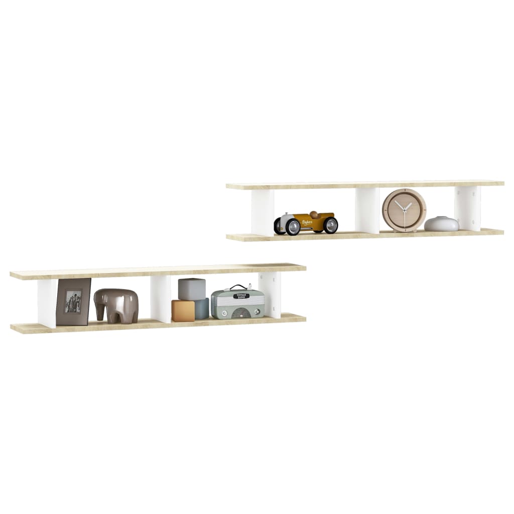 Wall Shelf 2 pcs White and Sonoma Oak 105x18x20 cm Engineered Wood