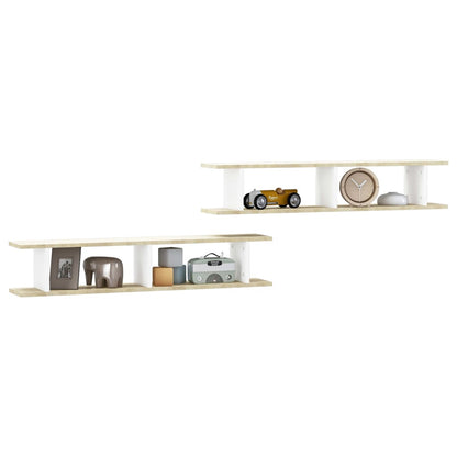 Wall Shelf 2 pcs White and Sonoma Oak 105x18x20 cm Engineered Wood