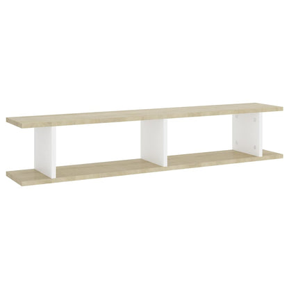 Wall Shelf 2 pcs White and Sonoma Oak 105x18x20 cm Engineered Wood