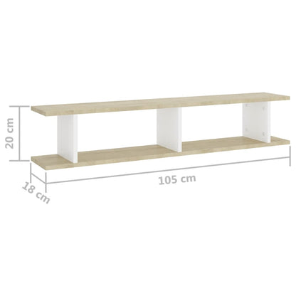 Wall Shelf 2 pcs White and Sonoma Oak 105x18x20 cm Engineered Wood