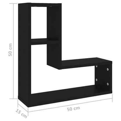 Wall Shelf 2 pcs Black 50x15x50 cm Engineered Wood