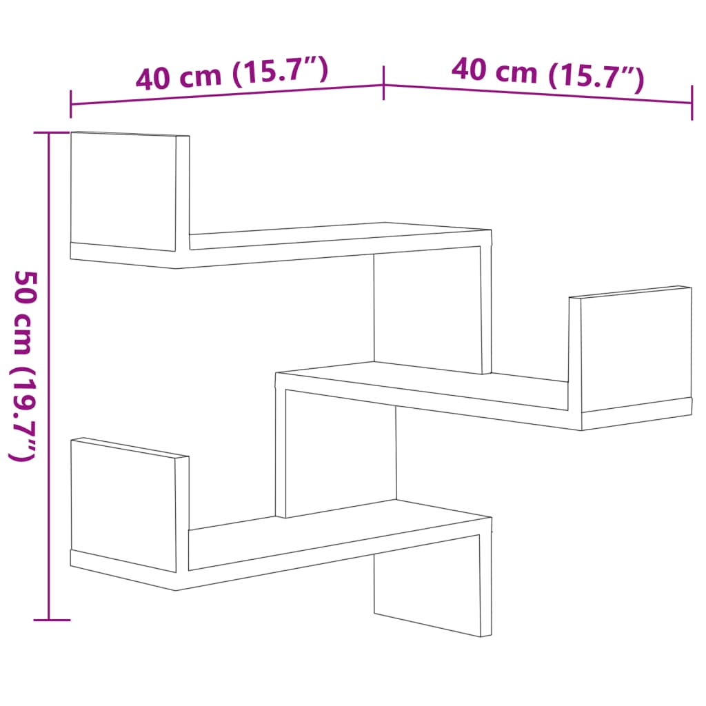 Wall Corner Shelf 2 pcs Concrete Grey 40x40x50 cm Engineered Wood