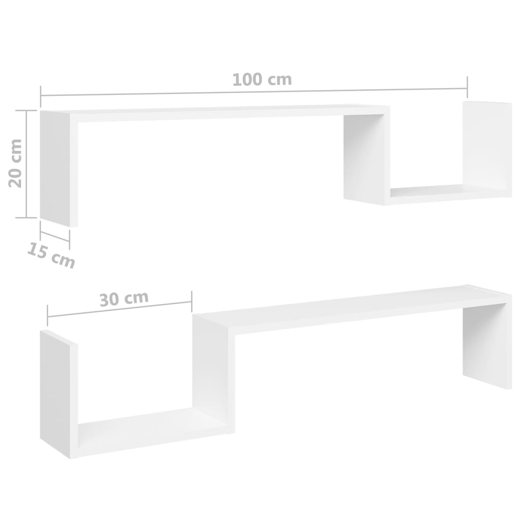 Wall Shelf 2 pcs White 100x15x20 cm Engineered Wood