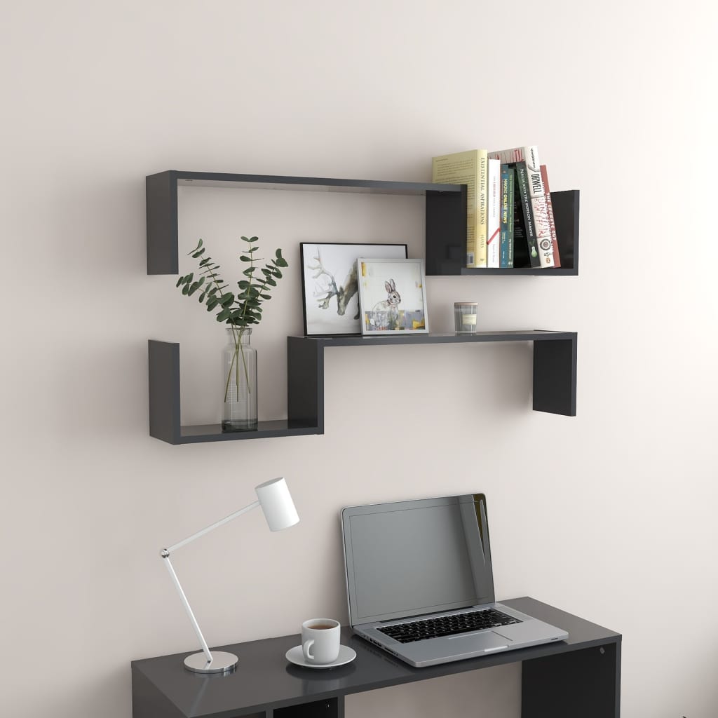 Wall Shelf 2 pcs Grey 100x15x20 cm Engineered Wood