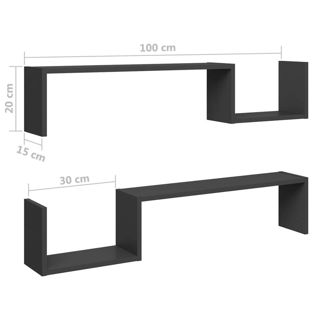 Wall Shelf 2 pcs Grey 100x15x20 cm Engineered Wood