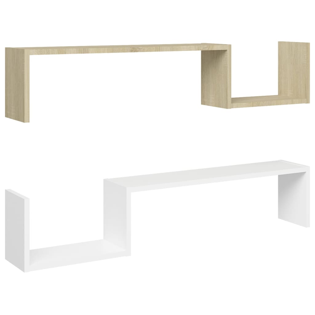 Wall Shelf 2 pcs White and Sonoma Oak 100x15x20 cm Engineered Wood