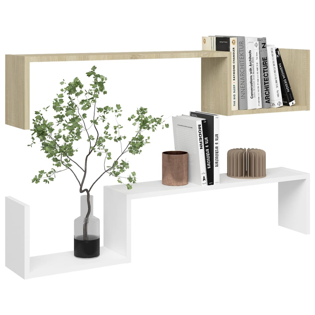 Wall Shelf 2 pcs White and Sonoma Oak 100x15x20 cm Engineered Wood