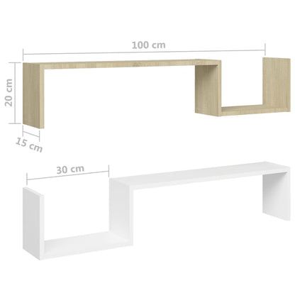 Wall Shelf 2 pcs White and Sonoma Oak 100x15x20 cm Engineered Wood