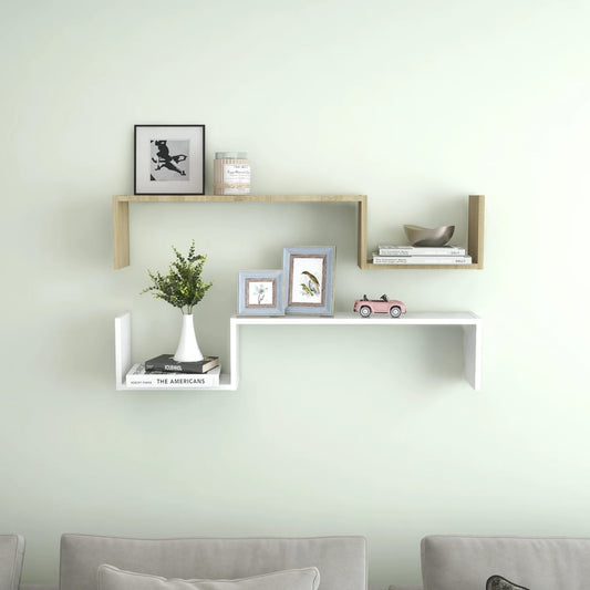 Wall Shelf 2 pcs White and Sonoma Oak 100x15x20 cm Engineered Wood