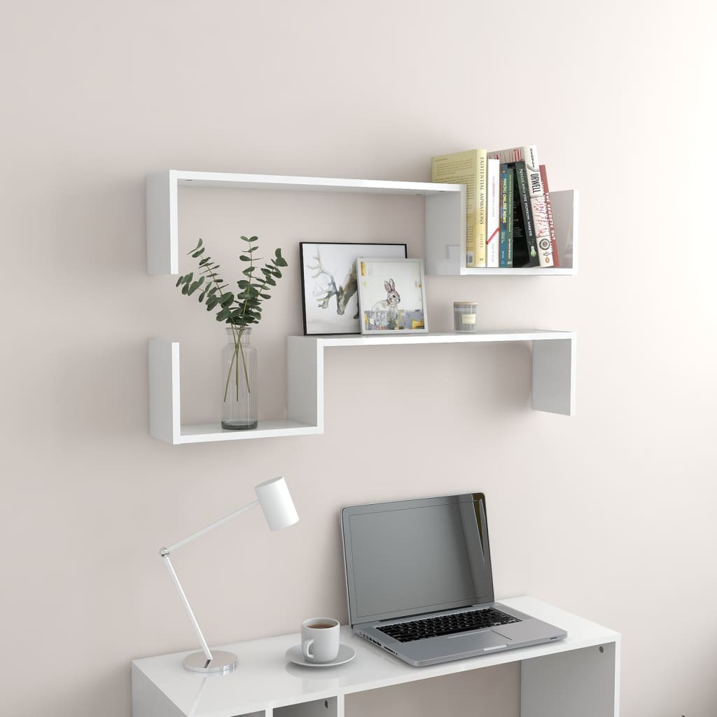 Wall Shelf 2 pcs High Gloss White 100x15x20 cm Engineered Wood