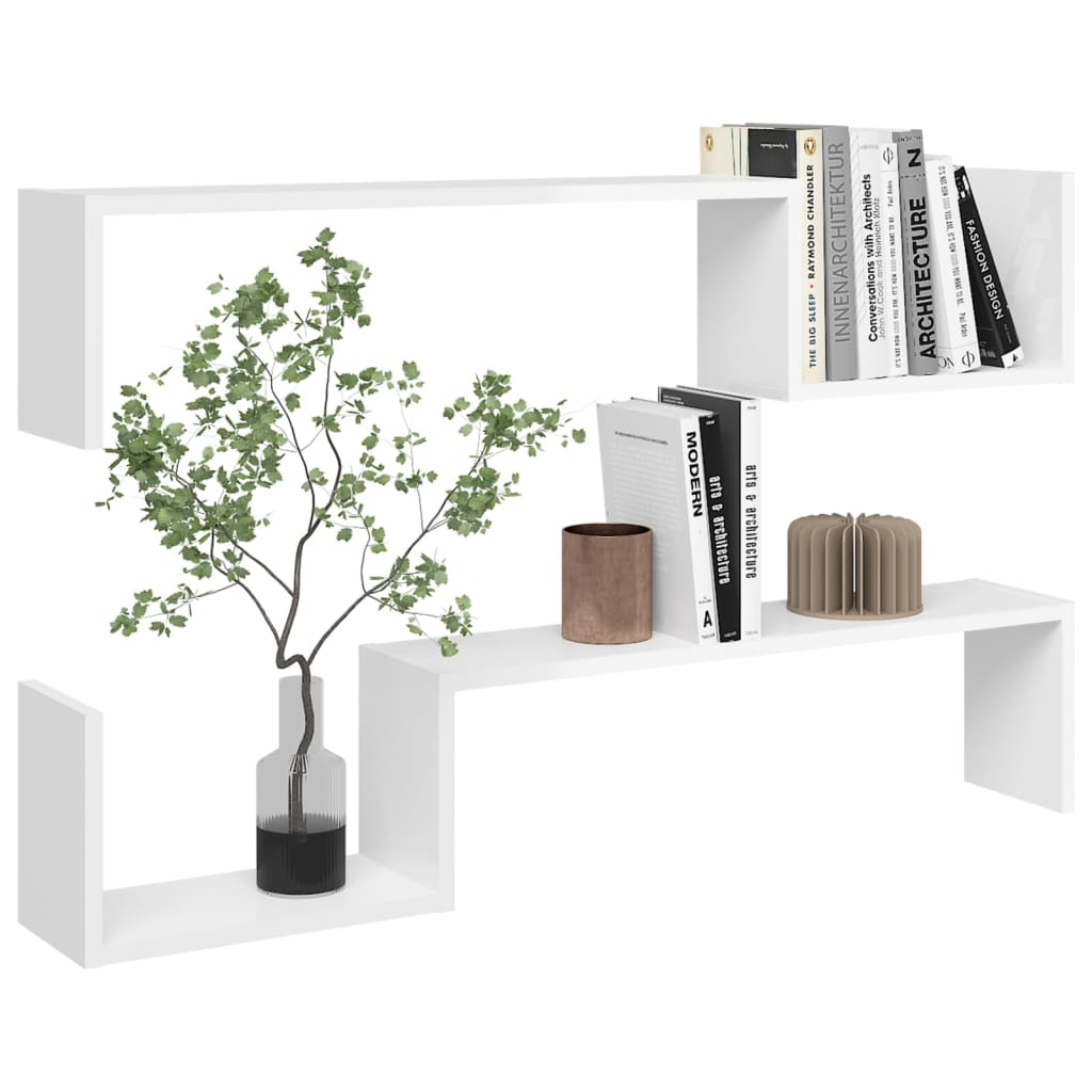 Wall Shelf 2 pcs High Gloss White 100x15x20 cm Engineered Wood