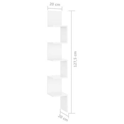 Wall Corner Shelf High Gloss White 20x20x127.5 cm Engineered Wood