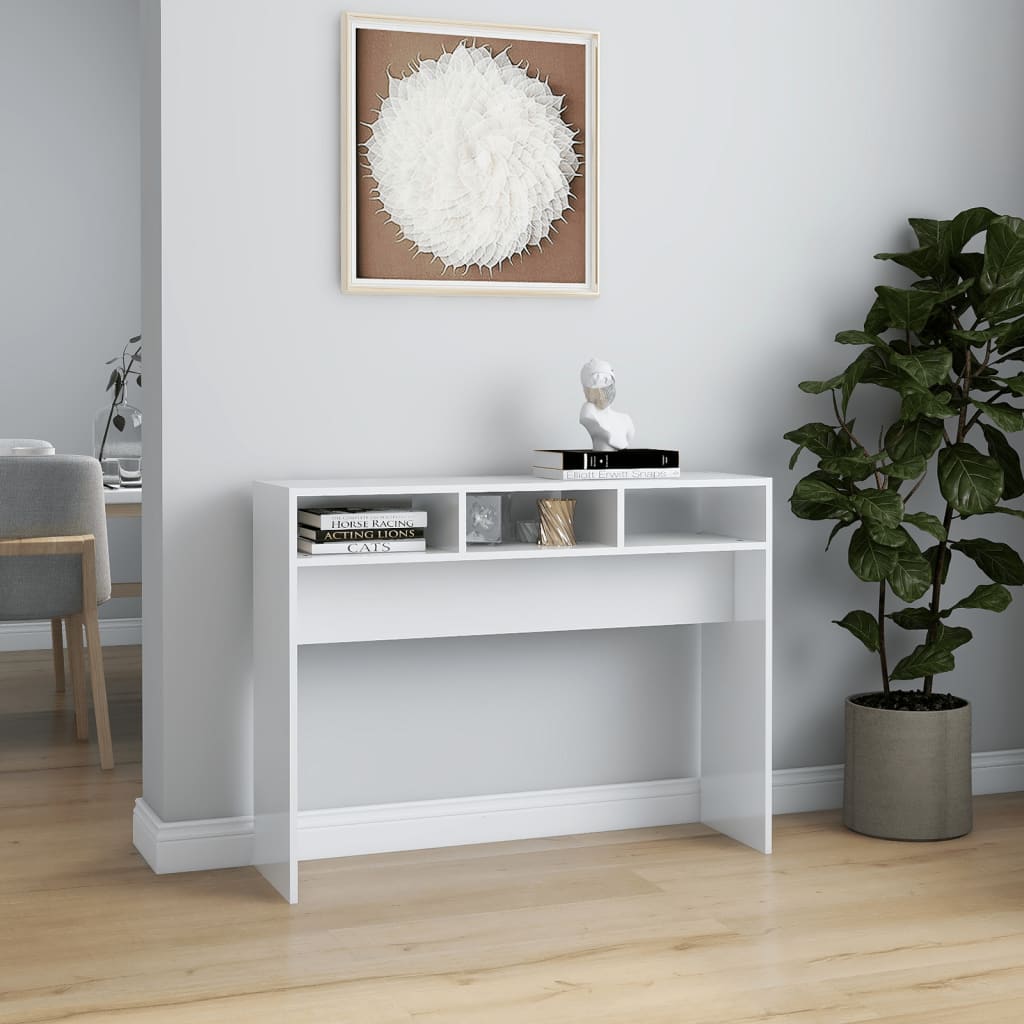 Console Table High Gloss White 105x30x80 cm Engineered Wood