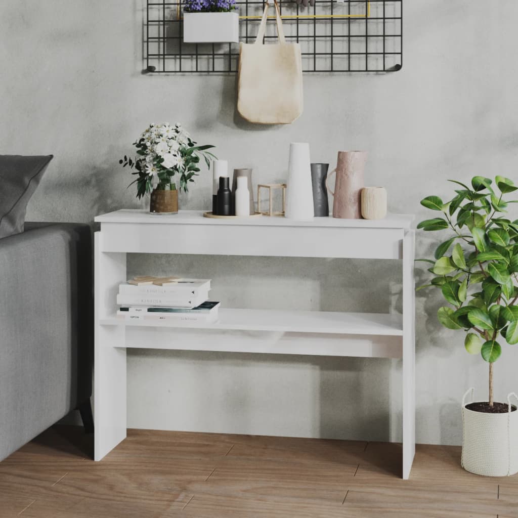 Console Table High Gloss White 102x30x80 cm Engineered Wood