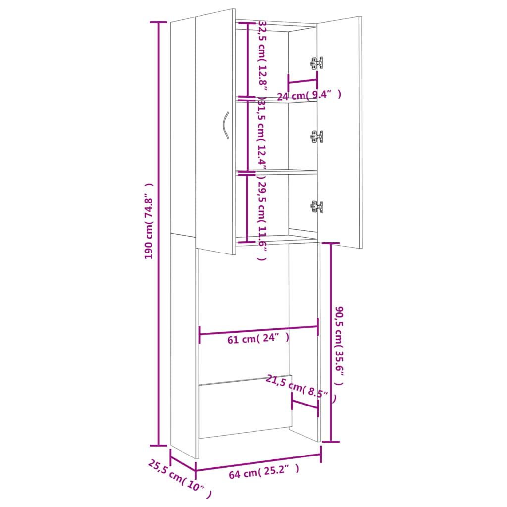 Washing Machine Cabinet Concrete Grey 64x25.5x190 cm